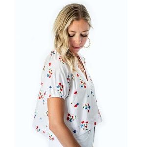 Olivia James the Label Elizabeth White Floral Peasant Boho Top